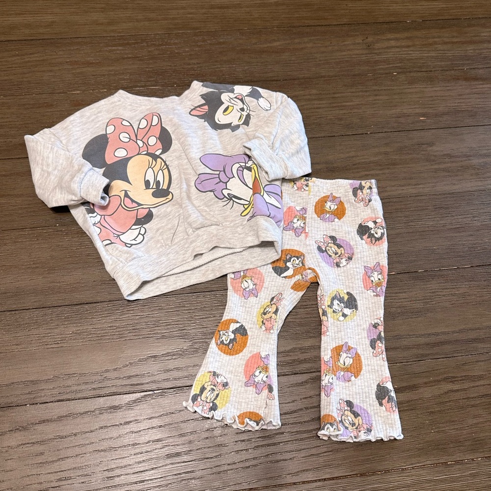 Sz 6/9month Disney Baby Minnie Mouse Gray sweatshirt top and flare leggings